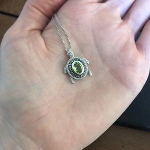 Lad created peridot, real diamond silver necklace